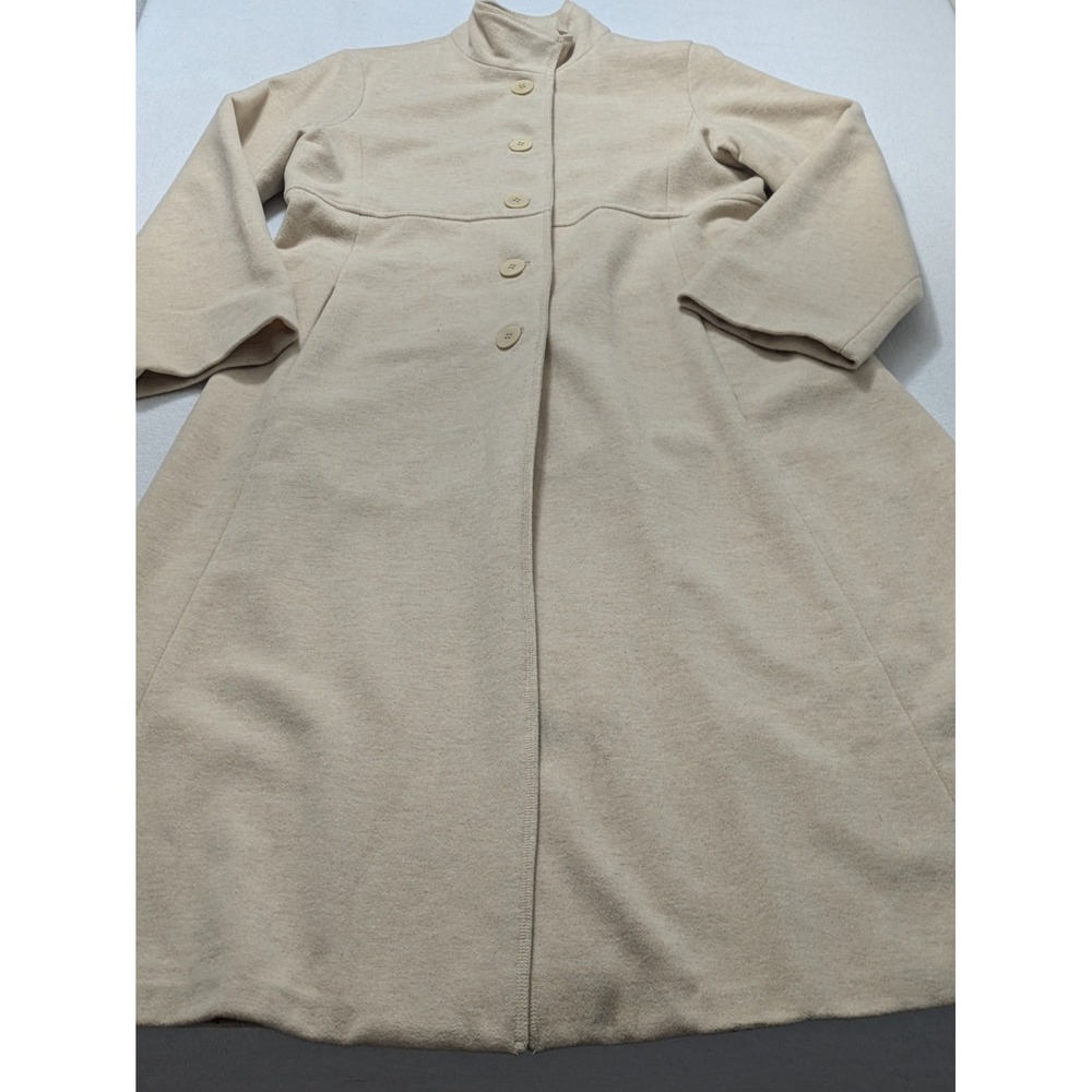 Eileen Fisher Cream Wool Blend Long Trench Coat Beige Lrg Old Money Luxury Nude